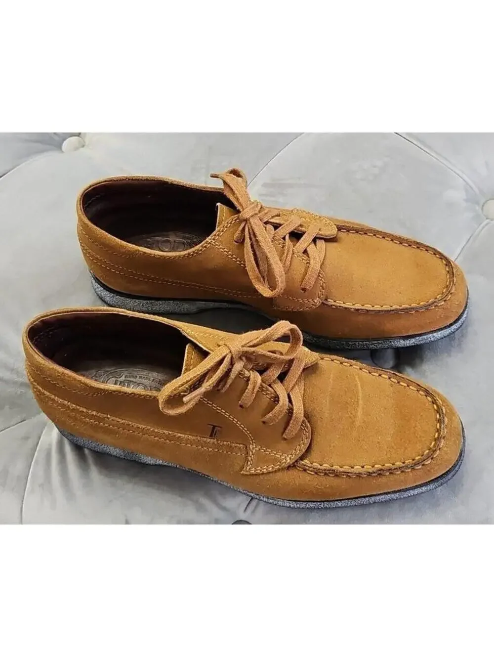 J.P. Tod’s Brown Suede Lace Up Moc Loafers Italy Handmade Mens Dress Shoes 39 9